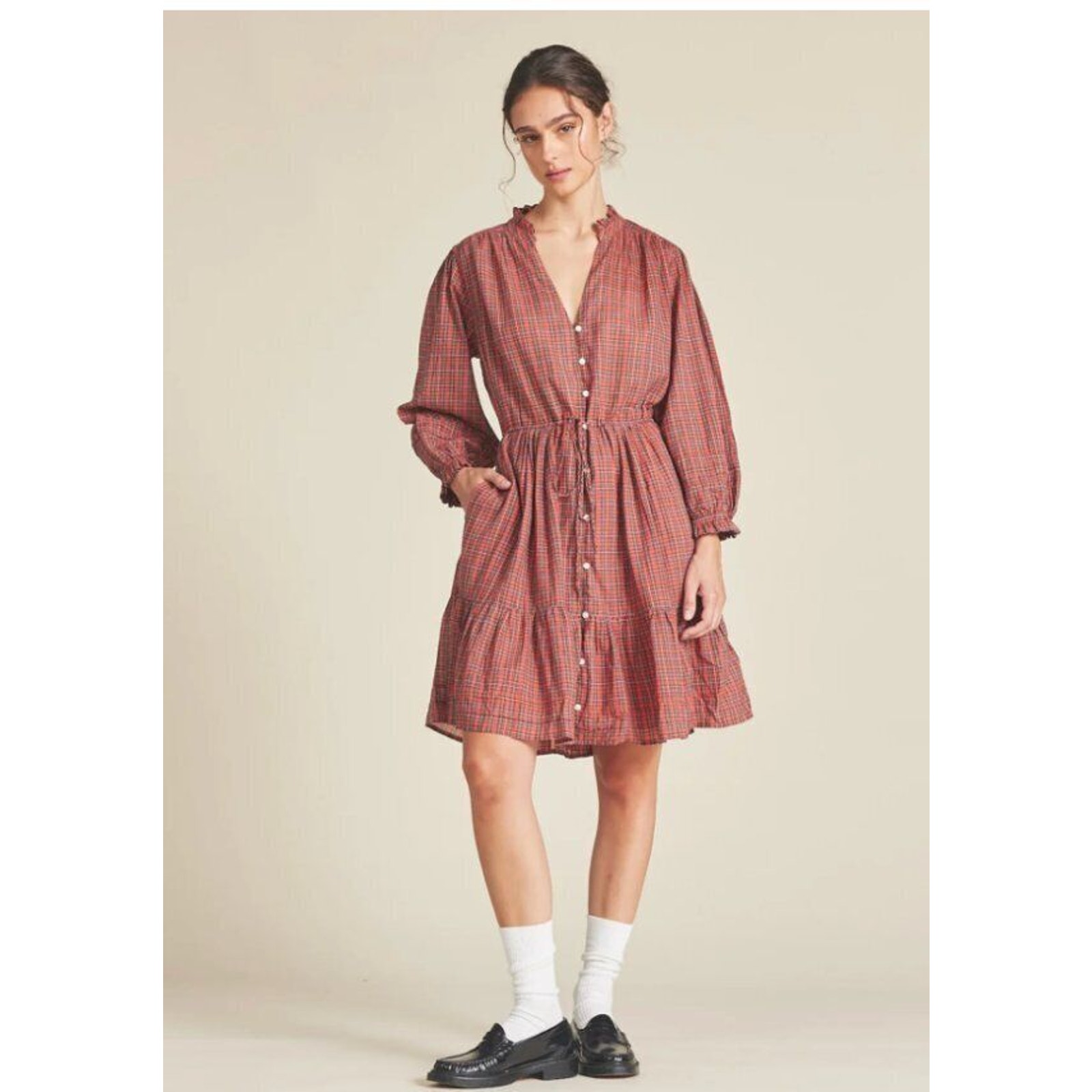 Trovata Birds Of Paradis Sz L Large Red Plaid Yulia Dress